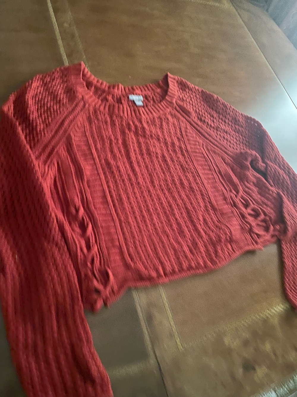 aerie Open-Stitch Cropped Sweater in Deep Red